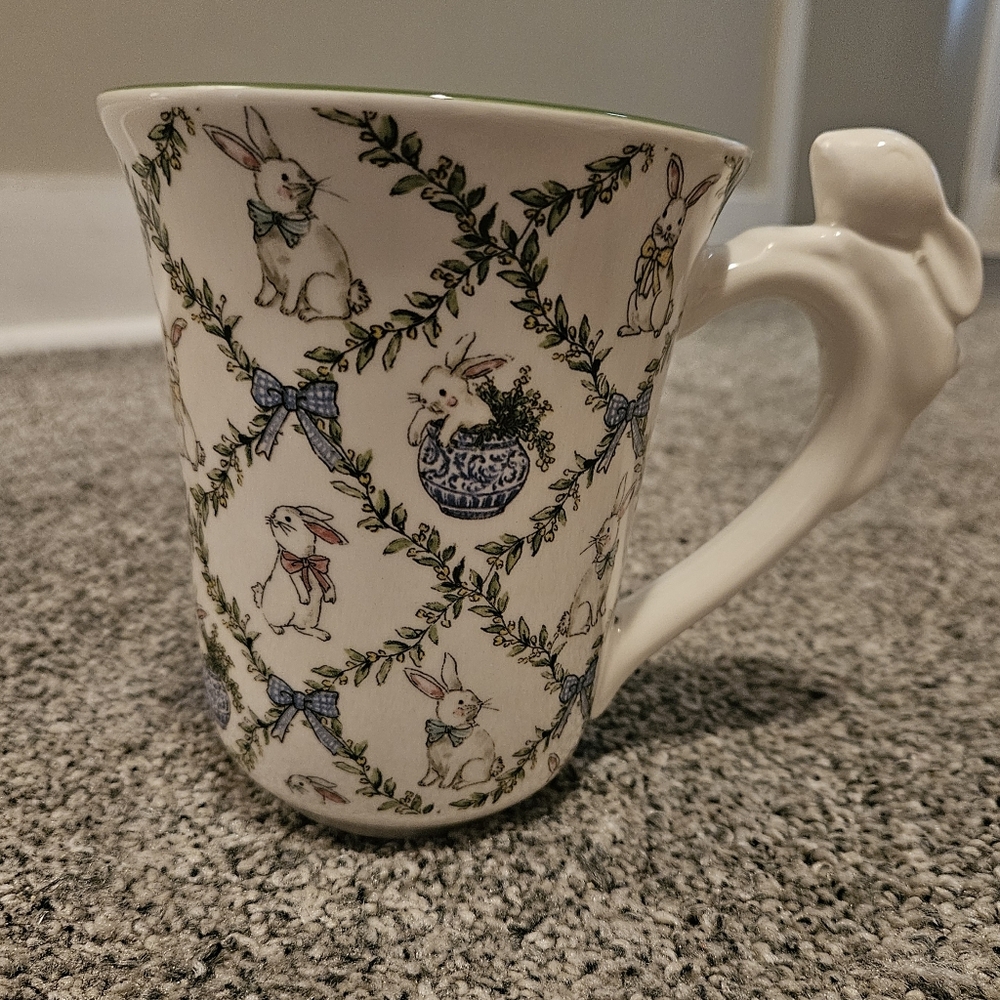 Charming Bunny Pattern Mug With Bunny Handle EASTER Bunny Rabbit